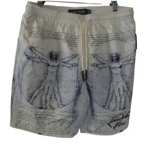 Time + Space Da Vinci Vitruvian Man Elastic Waist Swim Board Shorts XL NWT